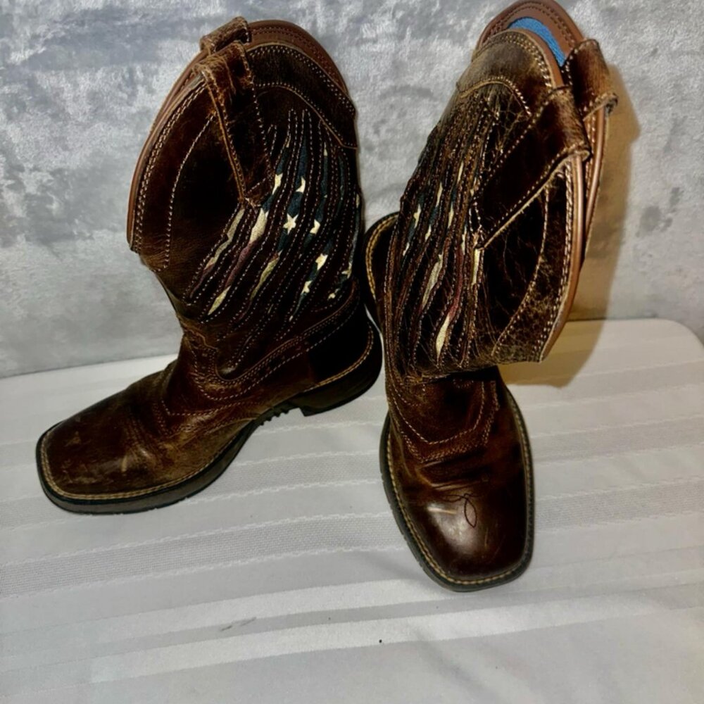 Shyanne Xero Gravity Lite Flag Brown Leather Square Toe Western Boots Women 7.5